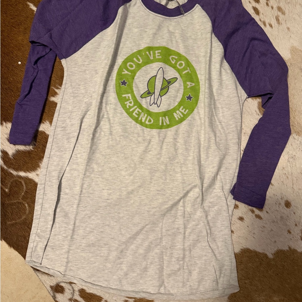 Women’s  Raglan Top with Purple Sleeves and Green Rocket Graphic